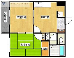 ロマニーヒルズ 2DKの間取図画像