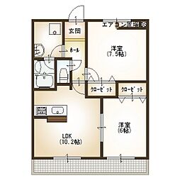 パルティールII番館 1階2LDKの間取り