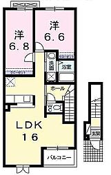 イーストガーデン 2階2LDKの間取り
