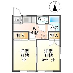 コーポ松の木A 2階2Kの間取り