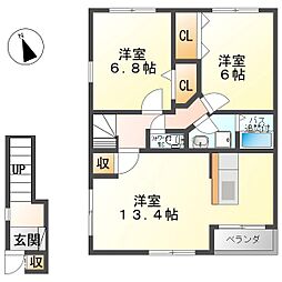 リーウェイ　B 2階2LDKの間取り