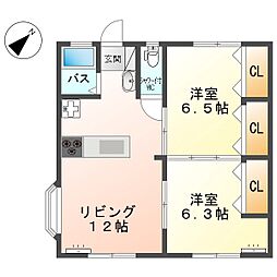 しなの鉄道 坂城駅 徒歩21分の賃貸アパート 1階2LDKの間取り