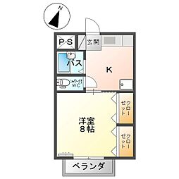 サザンクロス谷地 1Kの間取図画像