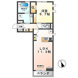 トリシア横町WEST 3階1LDKの間取り
