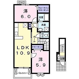 スカイダック 2階2LDKの間取り