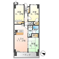 サーパス丸堀 9階3LDKの間取り