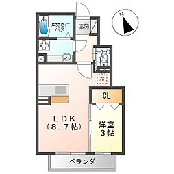シャルマンクレール 1階1LDKの間取り