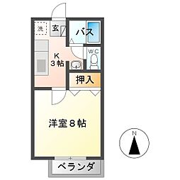 サンヴィレッジ　ヤマホ　A棟 2階1Kの間取り