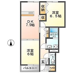 リーウェイB 2DKの間取図画像