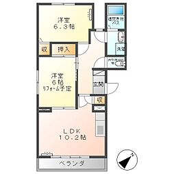 グレースハイツ1 2LDKの間取図画像