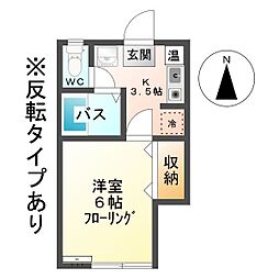 田玉ハイツ4号棟 1Kの間取図画像