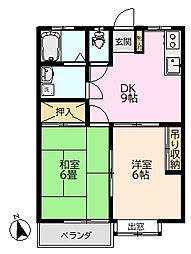 サンパレス若宮 1階2DKの間取り