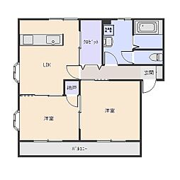 東武伊勢崎線 新伊勢崎駅 3.6kmの賃貸アパート 2階2LDKの間取り
