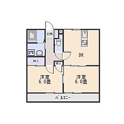 ラ・レージュA 2DKの間取図画像
