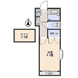 アルファレス昭和町 2階1Kの間取り