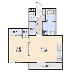 シャタレイ日吉 2階1LDKの間取り