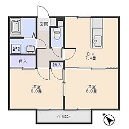 ヴィダフェリース 2階2DKの間取り