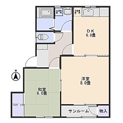 ルシエールＢ 2階2DKの間取り