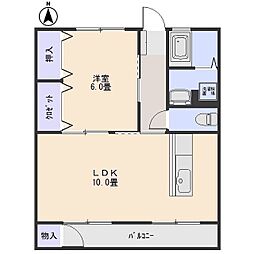 中沢マンション 2階1LDKの間取り
