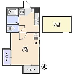 第1MHハウスA 1Kの間取図画像