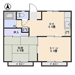 コーポレート前箱田 2DKの間取図画像