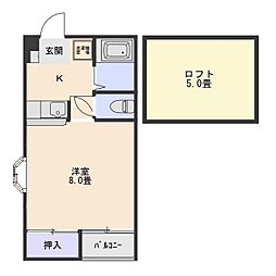 ウエストコートつかさI 2階1Kの間取り