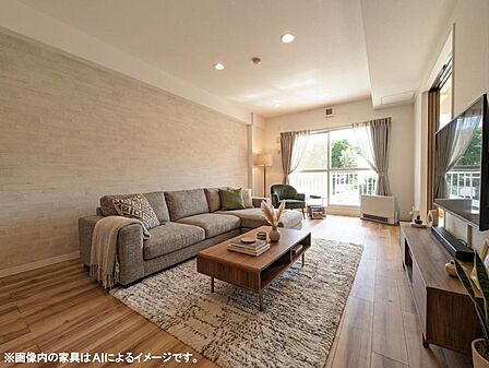 アクセントクロスで落ち着いた雰囲気のリビング