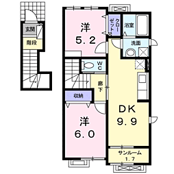 ファインヒルズ 2階2DKの間取り