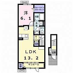 リヴァージュ　Ｋ 2階1LDKの間取り