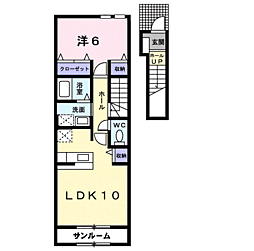 フォレスタ　デ　フィオ−レ 2階1LDKの間取り