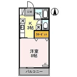 カンパーニュ 2階1Kの間取り