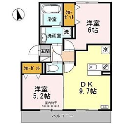 アムール 2DKの間取図画像