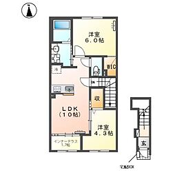 春江町針原新築アパート 2LDKの間取図画像