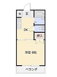 シェーンパラスト 1Kの間取図画像