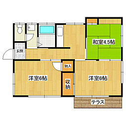 東武宇都宮線 西川田駅 徒歩20分の賃貸一戸建て 3Kの間取り