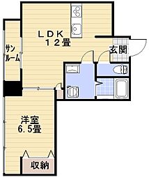 上野ビル 3階1LDKの間取り