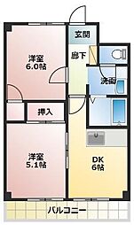 エクセルマツヤ 3階2DKの間取り