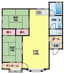 ビゼールハイム 1階2LDKの間取り