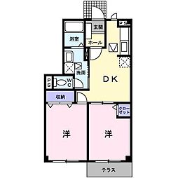 サンバティーク湊Ｂ 1階2DKの間取り