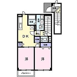 サンバティーク湊Ｂ 2階2DKの間取り