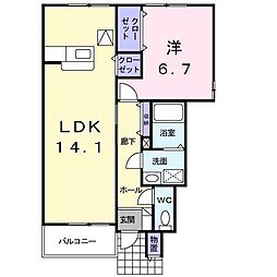 ソレアード・ヒル 1階1LDKの間取り