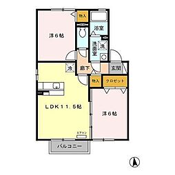 ヴィラ　ラモールＢ 2階2LDKの間取り