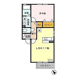 セジュールウィルモア和 2階1LDKの間取り