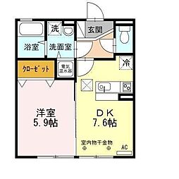 クリスタル・ガーデン 1階1DKの間取り