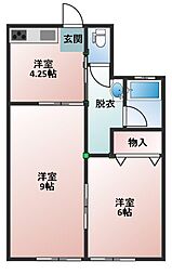 小笠原荘 1階2Kの間取り