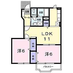 コーポラスバローネB 2LDKの間取図画像