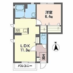 シャーメゾンカスケードIII 1階1LDKの間取り