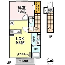 ナツドルーニ 2階1LDKの間取り