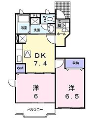 コーポラスバローネＡ 1階2DKの間取り