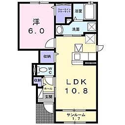 ブランヒルＳ 1階1LDKの間取り